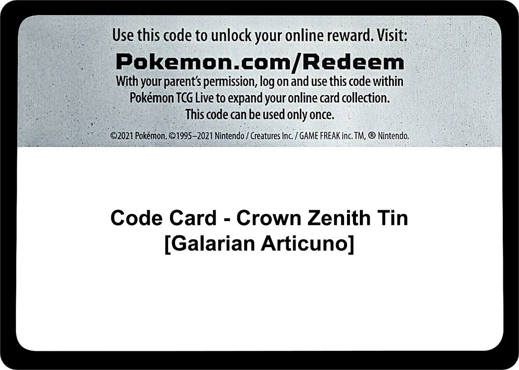 Image for Code Card - Crown Zenith Tin [Galarian Articuno] [Crown Zenith] - Pokemon