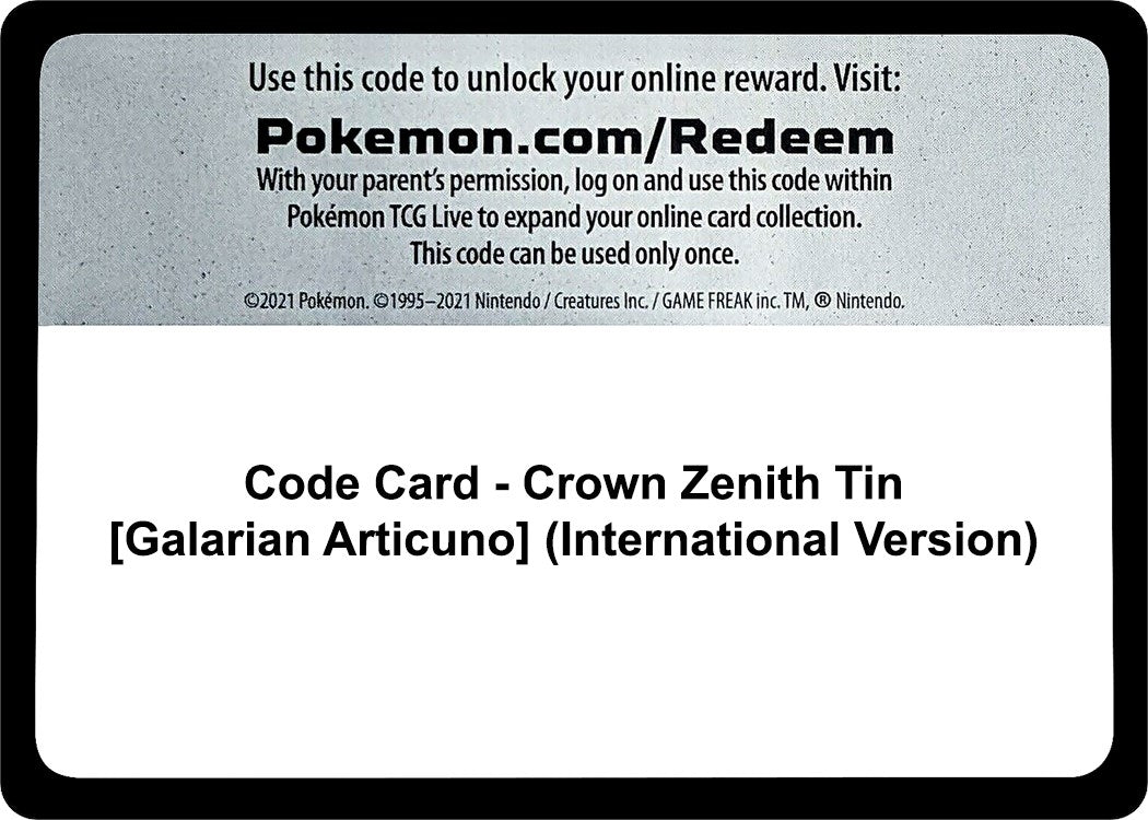 Image for Code Card - Crown Zenith Tin [Galarian Articuno] (International Version) [Crown Zenith] - Pokemon
