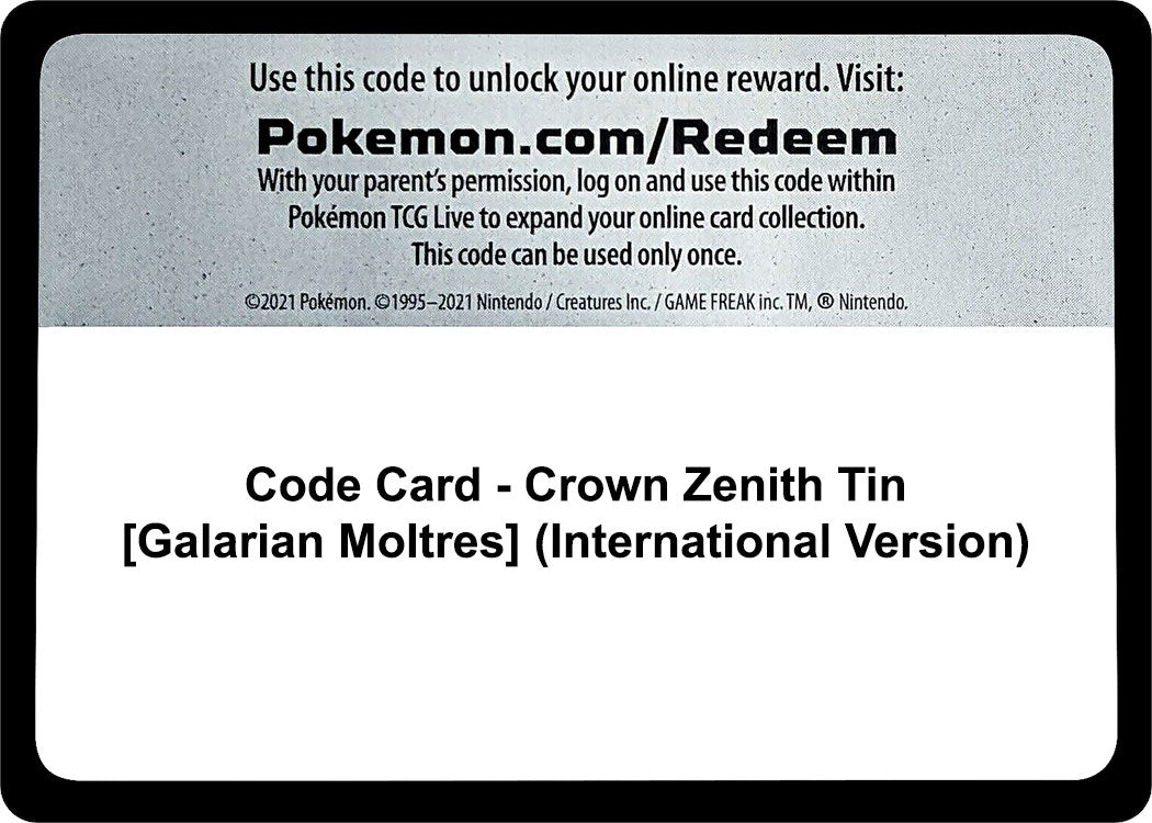 Image for Code Card - Crown Zenith Tin [Galarian Moltres] (International Version) [Crown Zenith] - Pokemon