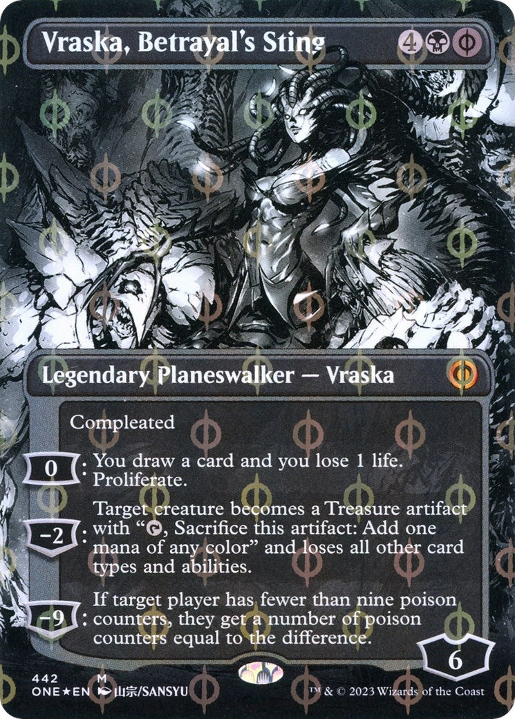 Image for Vraska, Betrayal's Sting (Borderless) (Step-and-Compleat Foil) (442) [Phyrexia: All Will Be One] - Magic: The Gathering