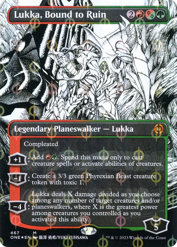 Image for Lukka, Bound to Ruin (Borderless) (Step-And-Compleat Foil) (467) [Phyrexia: All Will Be One] - Magic: The Gathering