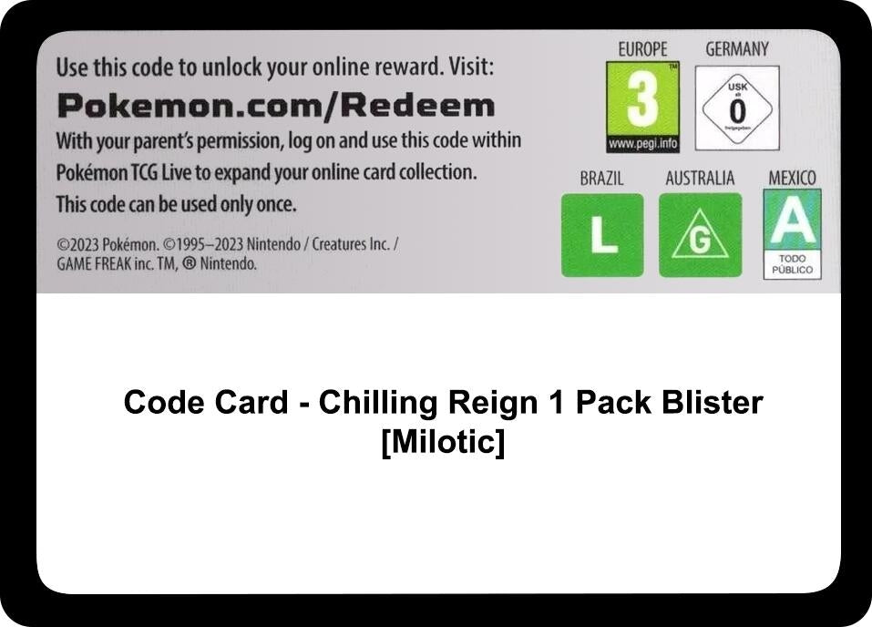 Image for Code Card - Chilling Reign 1 Pack Blister [Milotic] [SWSH06: Chilling Reign] - Pokemon