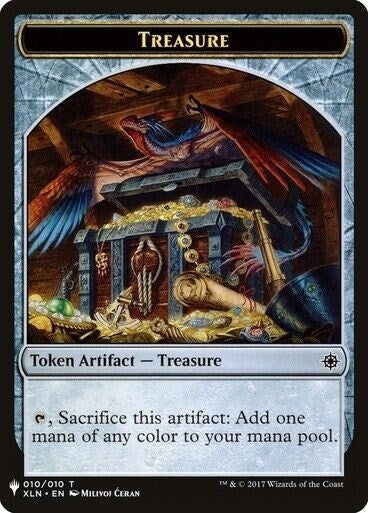 Image for Treasure // Golem Double-sided Token (10 // 25) [The List Reprints] - Magic: The Gathering