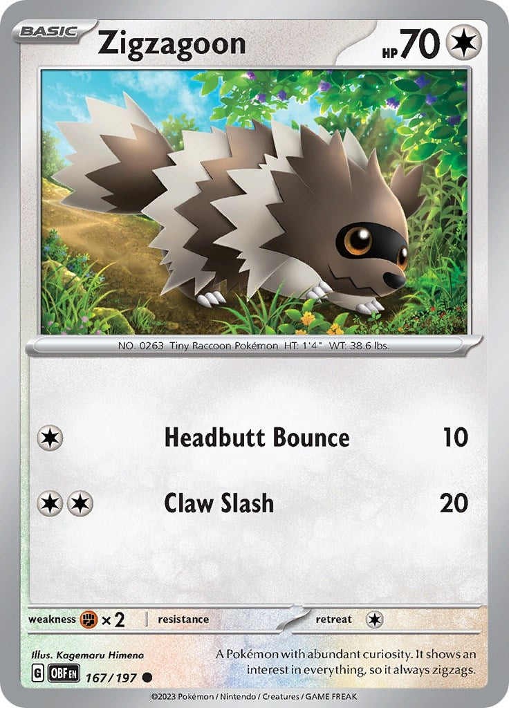 Image for Zigzagoon (167/197) [SV03: Obsidian Flames] - Pokemon