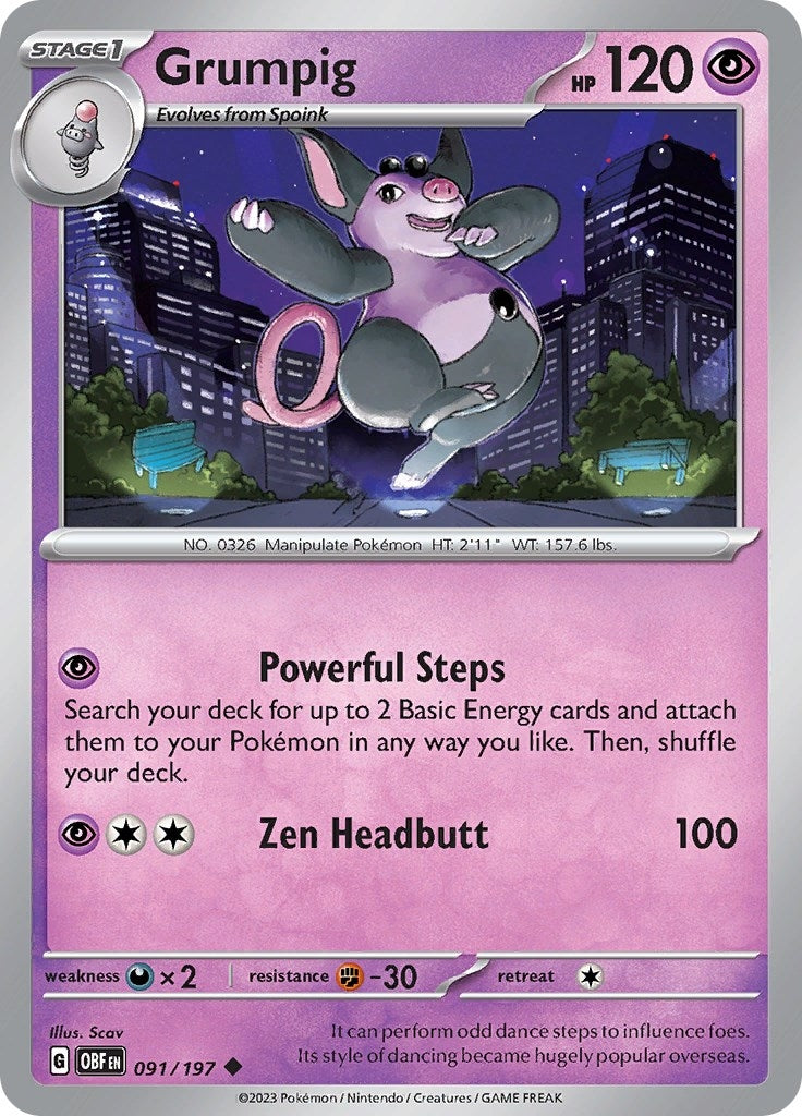 Image for Grumpig (091/197) [SV03: Obsidian Flames] - Pokemon