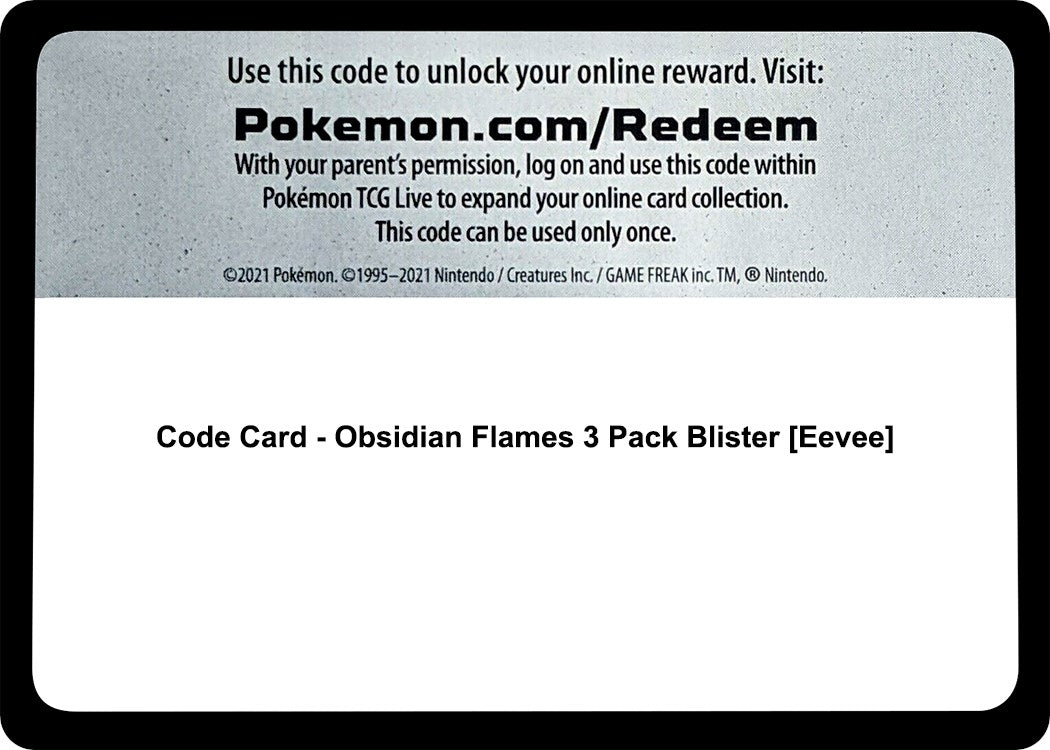Image for Code Card - Obsidian Flames 3 Pack Blister [Eevee] [SV03: Obsidian Flames] - Pokemon