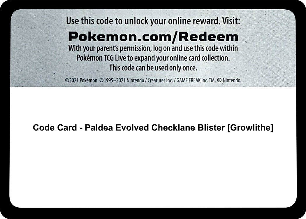 Image for Code Card - Paldea Evolved Checklane Blister [Growlithe] [SV02: Paldea Evolved] - Pokemon