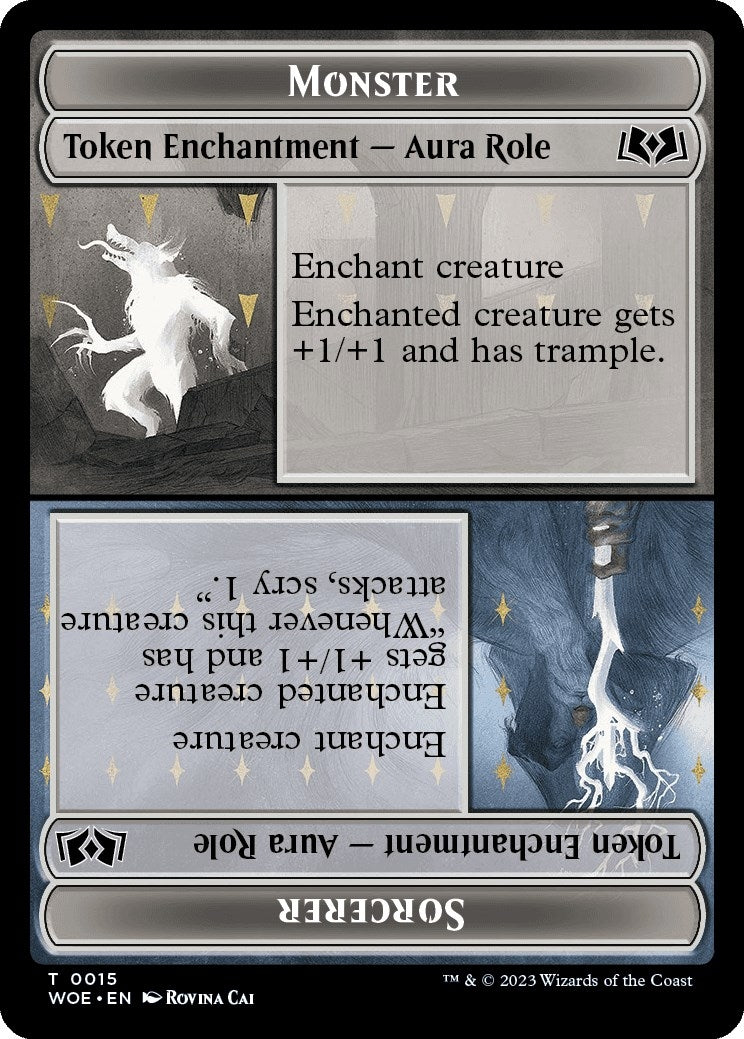 Image for Monster Role / Sorcerer Role // Royal Role / Young Hero Role Double-Sided Token (15 // 16) [Wilds of Eldraine] - Magic: The Gathering
