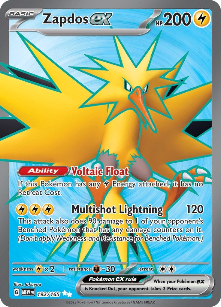 Image for Zapdos ex (192/165) [SV: Scarlet & Violet 151] - Pokemon