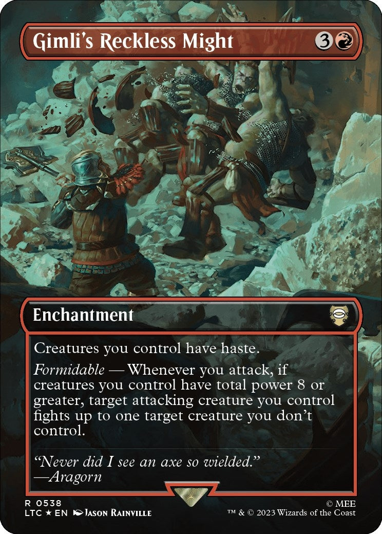 Image for Gimli's Reckless Might (Borderless) (Surge Foil) (538) [The Lord of the Rings: Tales of Middle-earth] - Magic: The Gathering
