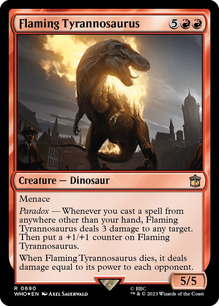 Image for Flaming Tyrannosaurus (Surge Foil) (690) [Universes Beyond: Doctor Who] - Magic: The Gathering