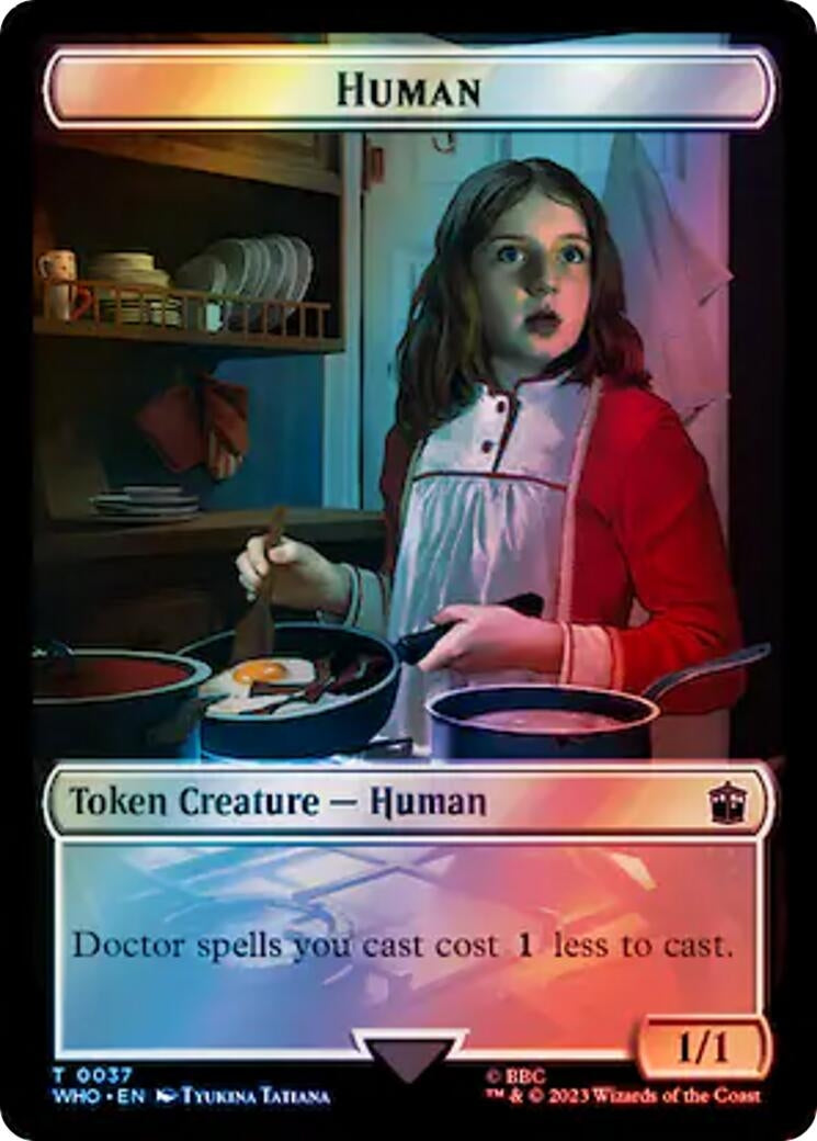 Image for Human (0037) // Dinosaur Double-Sided Token (Surge Foil) (37 // 52) [Universes Beyond: Doctor Who] - Magic: The Gathering