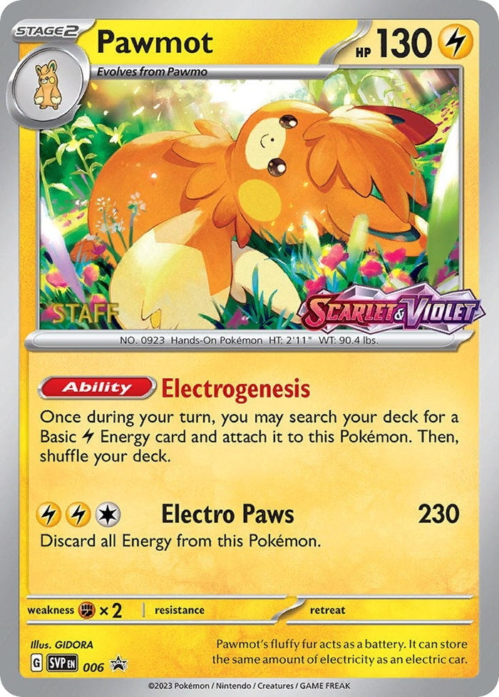 Image for Pawmot - 006 (Prerelease) [Staff] (006) [SV: Scarlet & Violet Promo Cards] - Pokemon