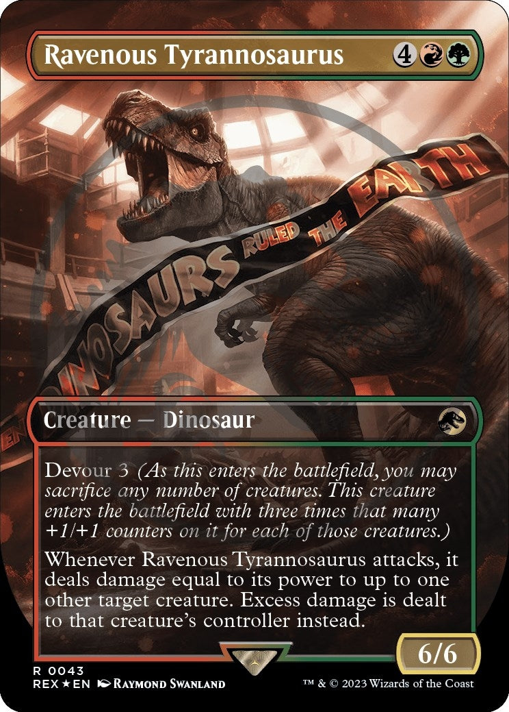 Image for Ravenous Tyrannosaurus (Borderless) (Emblem) (43) [Universes Beyond: Jurassic World Collection] - Magic: The Gathering