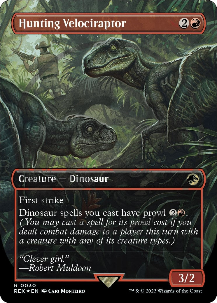 Image for Hunting Velociraptor (Borderless) (Emblem) (30) [Universes Beyond: Jurassic World Collection] - Magic: The Gathering