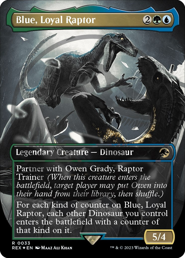 Image for Blue, Loyal Raptor (Borderless) (Emblem) (33) [Universes Beyond: Jurassic World Collection] - Magic: The Gathering