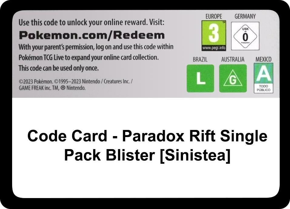 Image for Code Card - Paradox Rift Single Pack Blister [Sinistea] [SV04: Paradox Rift] - Pokemon