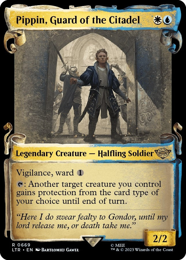 Image for Pippin, Guard of the Citadel (Showcase Scrolls) (669) [Universes Beyond: The Lord of the Rings: Tales of Middle-earth] - Magic: The Gathering