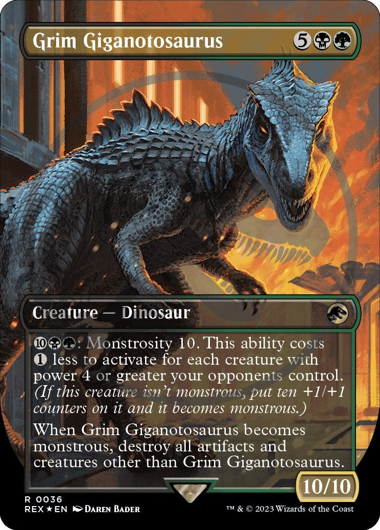 Image for Grim Giganotosaurus (Borderless) (Emblem) (36) [Universes Beyond: Jurassic World Collection] - Magic: The Gathering
