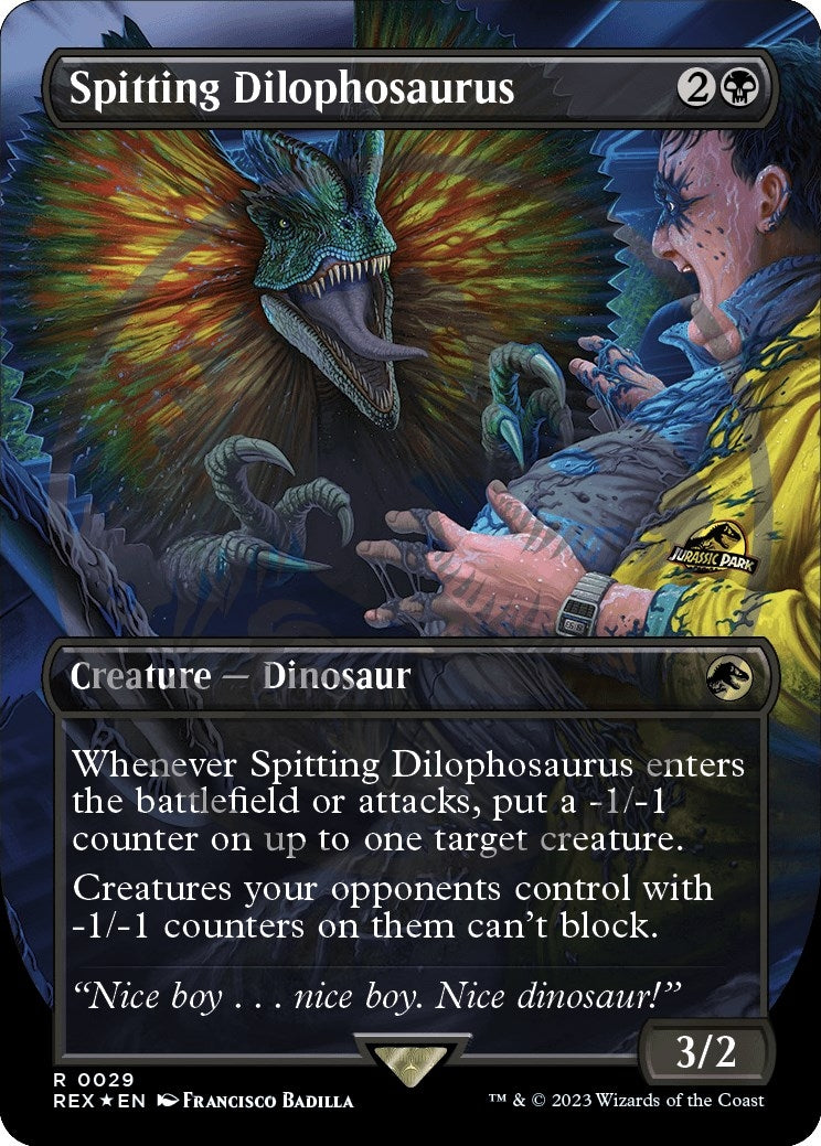Image for Spitting Dilophosaurus (Borderless) (Emblem) (29) [Universes Beyond: Jurassic World Collection] - Magic: The Gathering