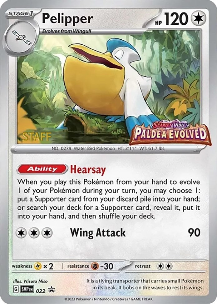 Image for Pelipper - 022 (Prerelease) [Staff] (022) [SV: Scarlet & Violet Promo Cards] - Pokemon