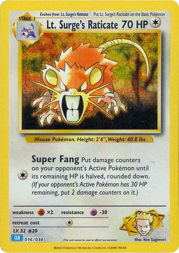 Image for Lt. Surge's Raticate (016/034) [Trading Card Game Classic] - Pokemon