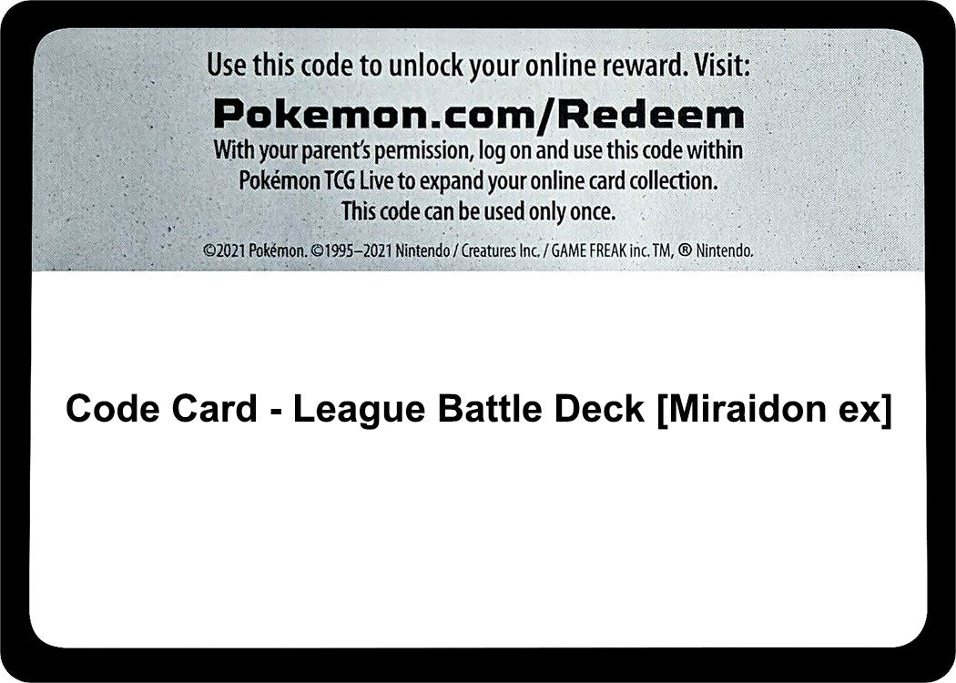 Image for Code Card - League Battle Deck [Miraidon ex] [Miscellaneous Cards & Products] - Pokemon