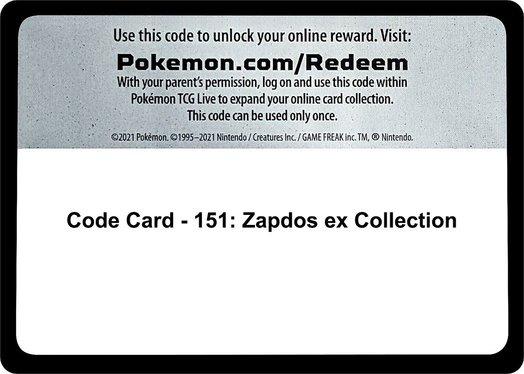 Image for Code Card - 151: Zapdos ex Collection [SV: Scarlet & Violet 151] - Pokemon