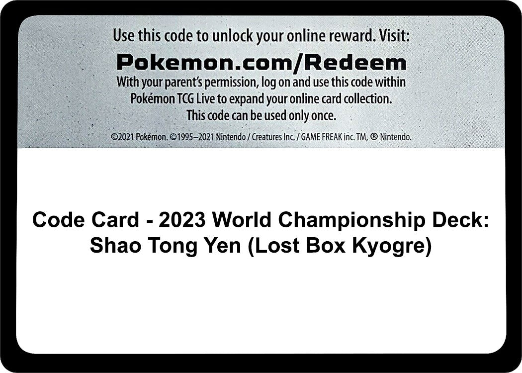 Image for Code Card - 2023 World Championship Deck: Shao Tong Yen (Lost Box Kyogre) [World Championship Decks] - Pokemon