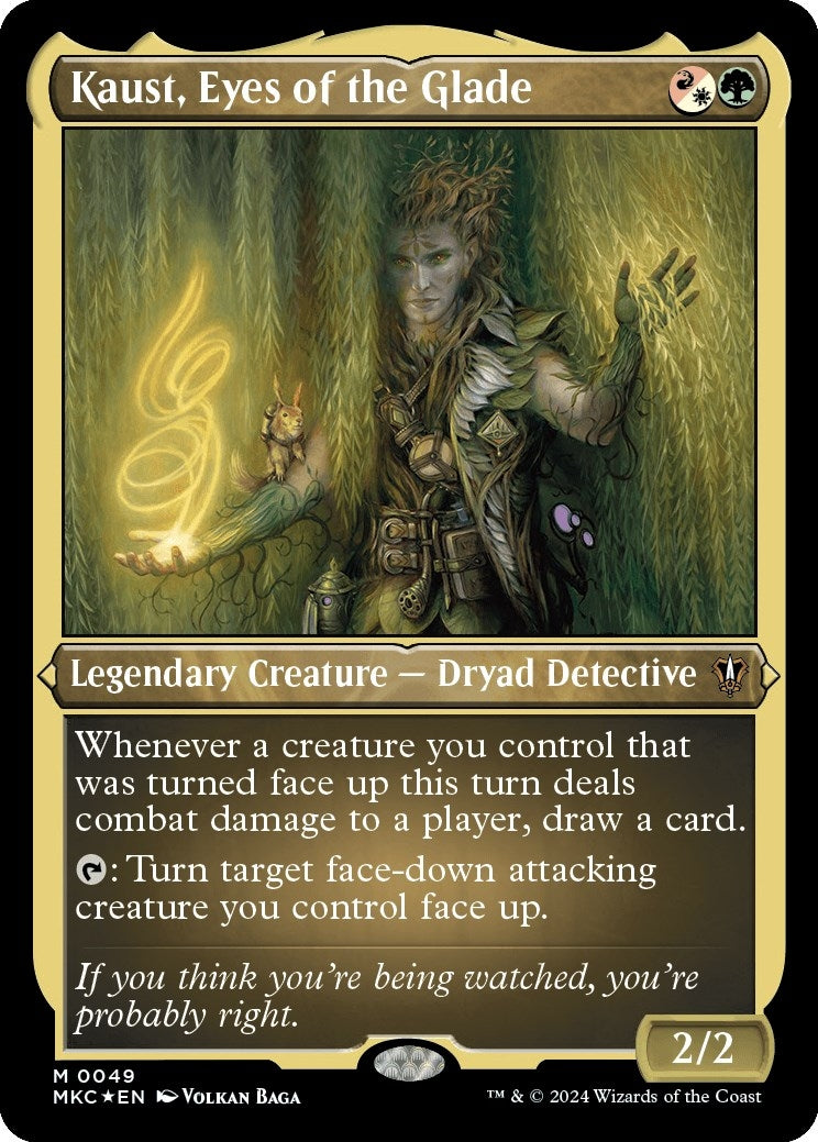 Image for Kaust, Eyes of the Glade (Display Commander) - Thick Stock (49) [Murders at Karlov Manor] - Magic: The Gathering