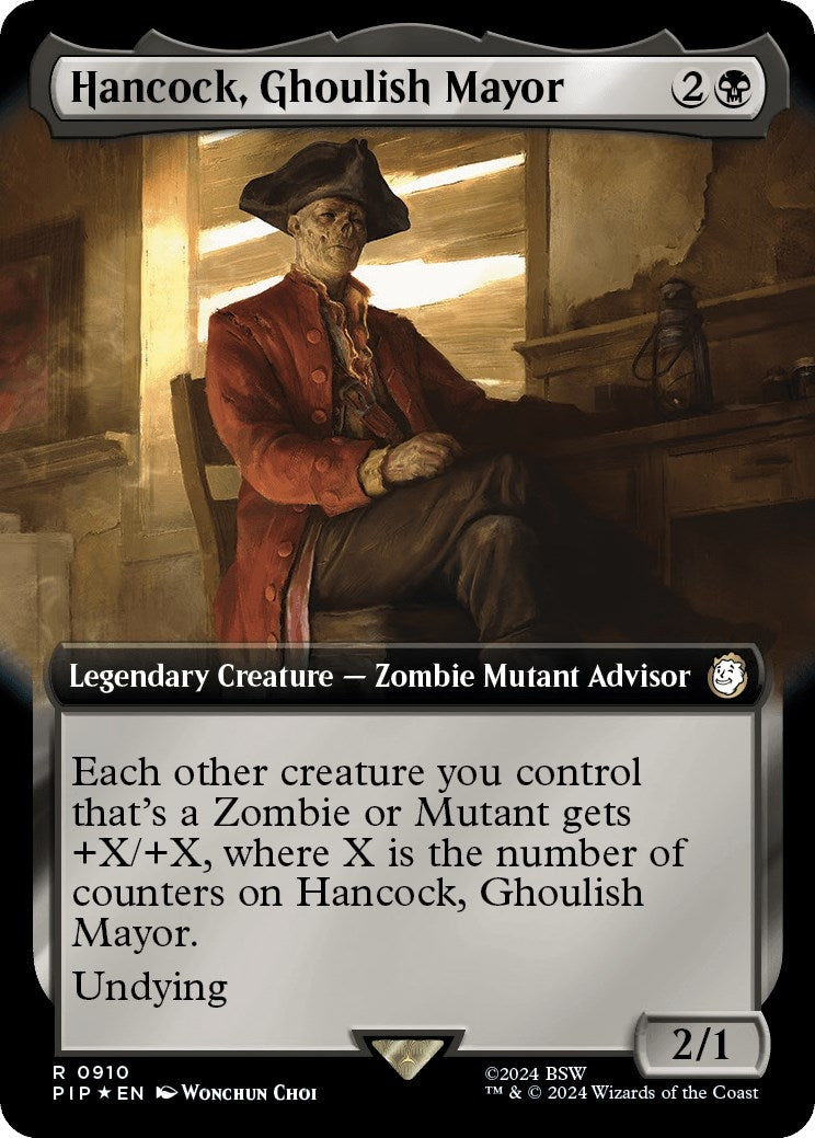 Image for Hancock, Ghoulish Mayor (Extended Art) (Surge Foil) (910) [Universes Beyond: Fallout] - Magic: The Gathering