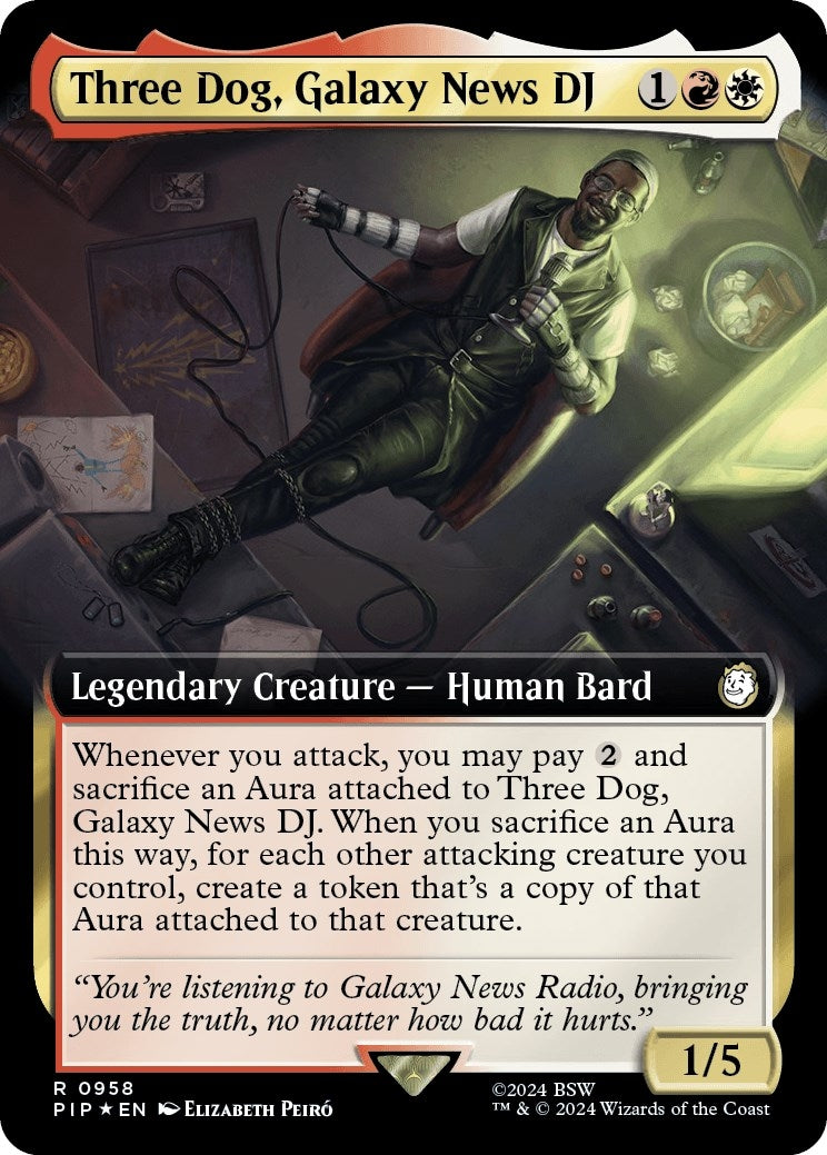Image for Three Dog, Galaxy News DJ (Extended Art) (Surge Foil) (958) [Universes Beyond: Fallout] - Magic: The Gathering
