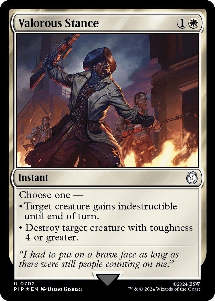 Image for Valorous Stance (Surge Foil) (702) [Universes Beyond: Fallout] - Magic: The Gathering