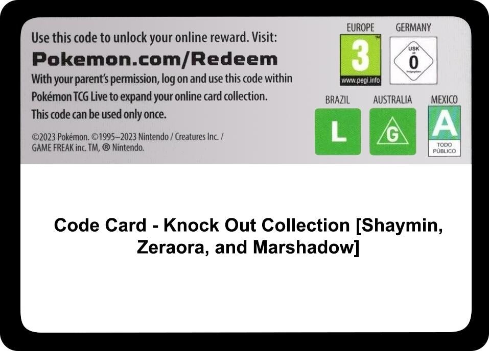 Image for Code Card - Knock Out Collection [Shaymin, Zeraora, and Marshadow] [Miscellaneous Cards & Products] - Pokemon