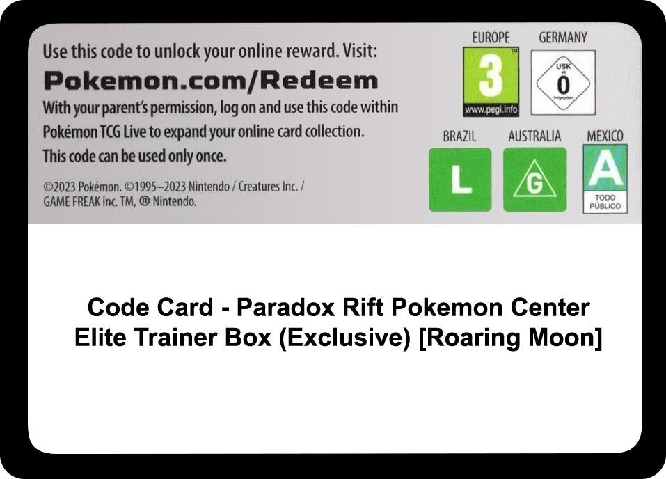 Image for Code Card - Paradox Rift Pokemon Center Elite Trainer Box (Exclusive) [Roaring Moon] [SV04: Paradox Rift] - Pokemon