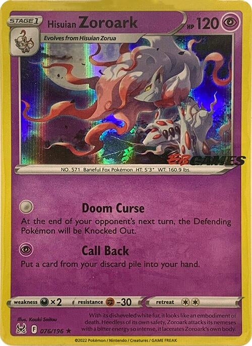 Image for Hisuian Zoroark - 076/196 (EB Games Exclusive) (076/196) [Miscellaneous Cards & Products] - Pokemon