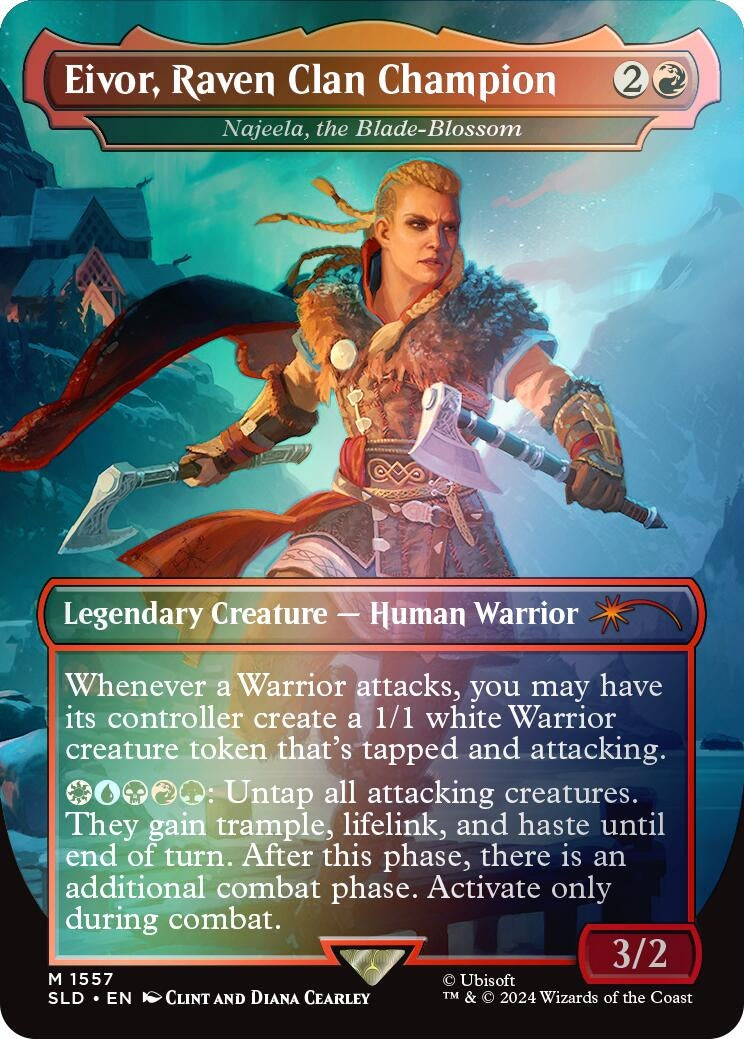 Image for Eivor, Raven Clan Champion - Najeela, the Blade-Blossom (Rainbow Foil) (1557) [Secret Lair Drop Series] - Magic: The Gathering