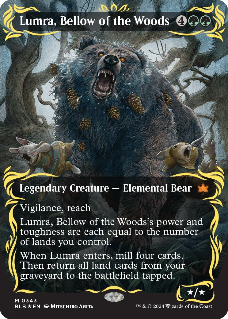 Image for Lumra, Bellow of the Woods (Borderless) (Raised Foil) (343) [Bloomburrow] - Magic: The Gathering