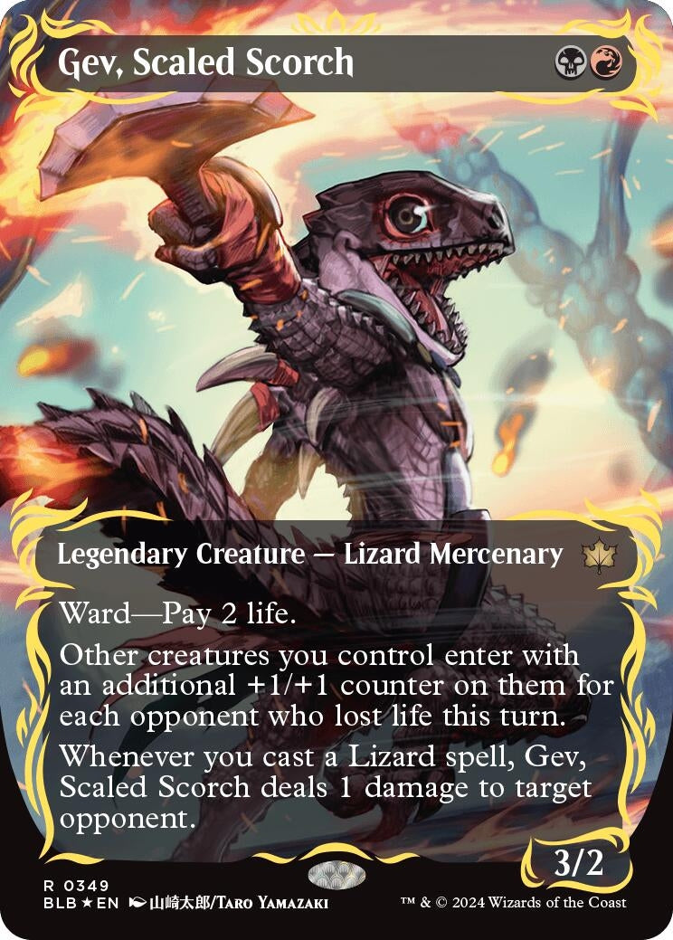 Image for Gev, Scaled Scorch (Borderless) (Raised Foil) (349) [Bloomburrow] - Magic: The Gathering
