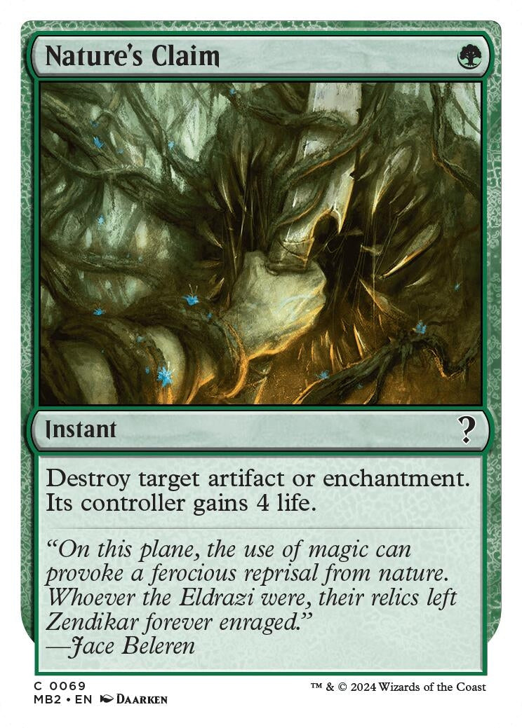 Image for Nature's Claim (White Border) (69) [Mystery Booster 2] - Magic: The Gathering