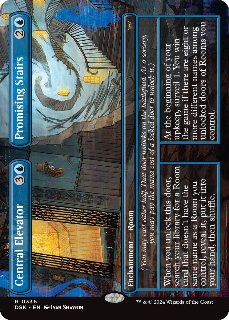 Image for Central Elevator // Promising Stairs (Borderless) (336) [Duskmourn: House of Horror] - Magic: The Gathering
