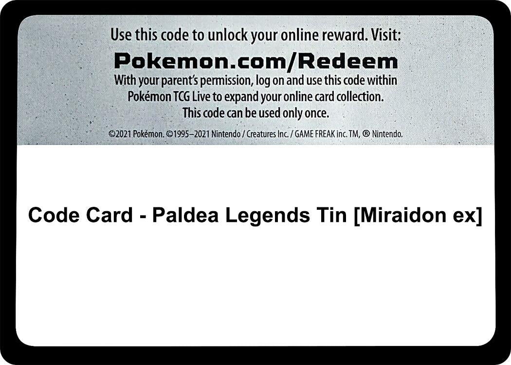 Image for Code Card - Paldea Legends Tin [Miraidon ex] [Miscellaneous Cards & Products] - Pokemon