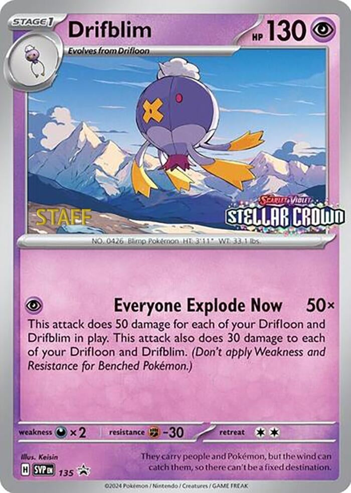 Image for Drifblim - 135 (Prerelease) [Staff] (135) [SV: Scarlet & Violet Promo Cards] - Pokemon