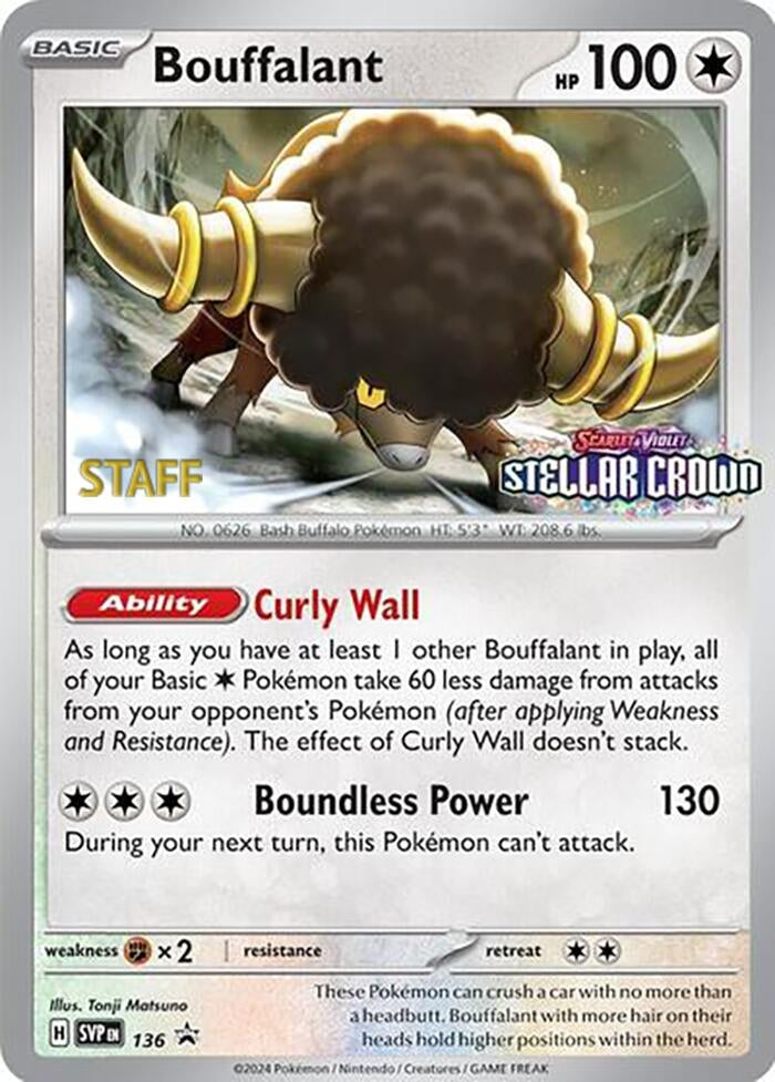 Image for Bouffalant - 136 (Prerelease) [Staff] (136) [SV: Scarlet & Violet Promo Cards] - Pokemon