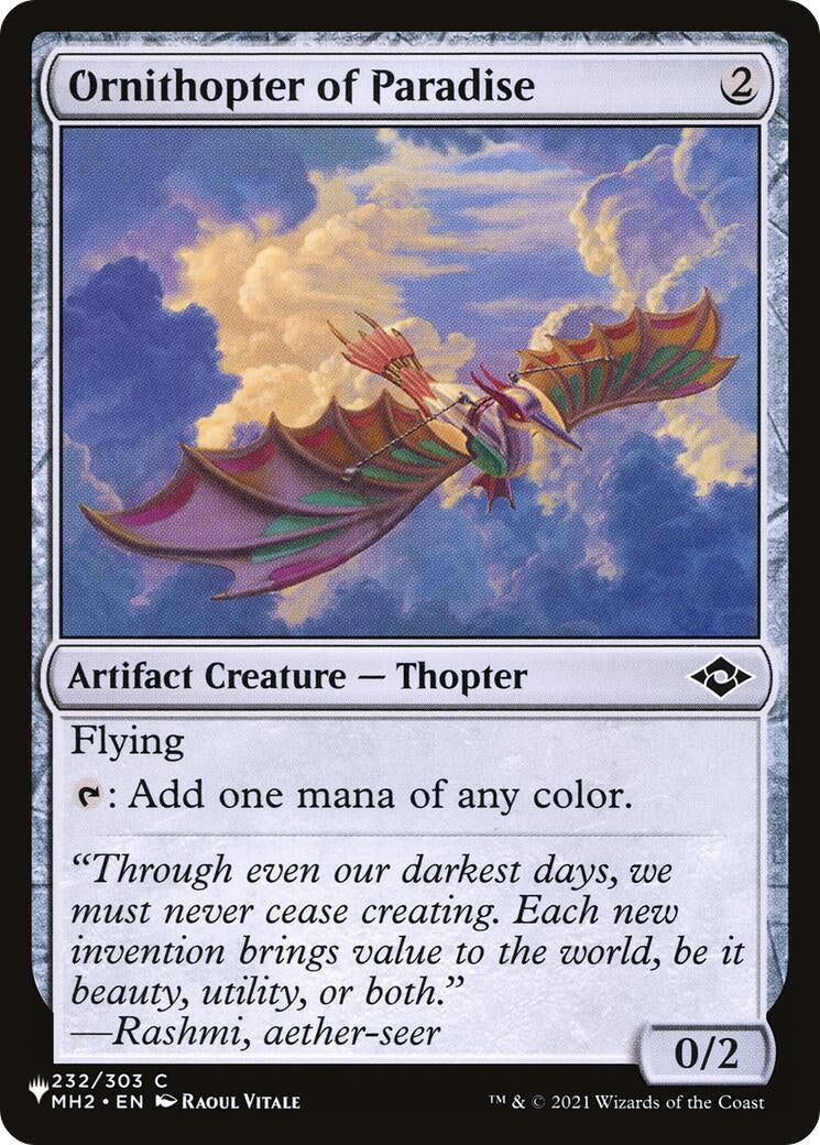 Image for Ornithopter of Paradise (232/303) [The List Reprints] - Magic: The Gathering