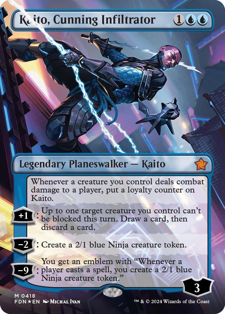 Image for Kaito, Cunning Infiltrator (Borderless) (Mana Foil) (418) [Foundations] - Magic: The Gathering