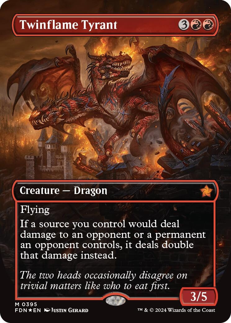 Image for Twinflame Tyrant (Borderless) (Mana Foil) (395) [Foundations] - Magic: The Gathering