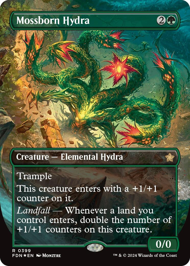 Image for Mossborn Hydra (Borderless) (Mana Foil) (399) [Foundations] - Magic: The Gathering