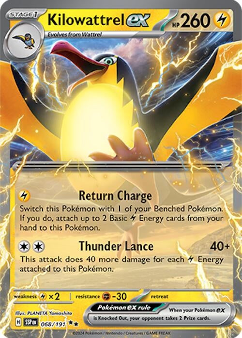 Image for Kilowattrel ex (068/191) [SV08: Surging Sparks] - Pokemon