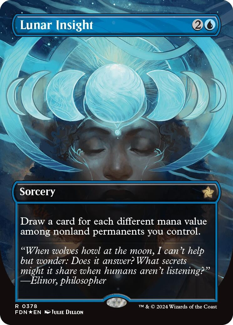 Image for Lunar Insight (Borderless) (Mana Foil) (378) [Foundations] - Magic: The Gathering